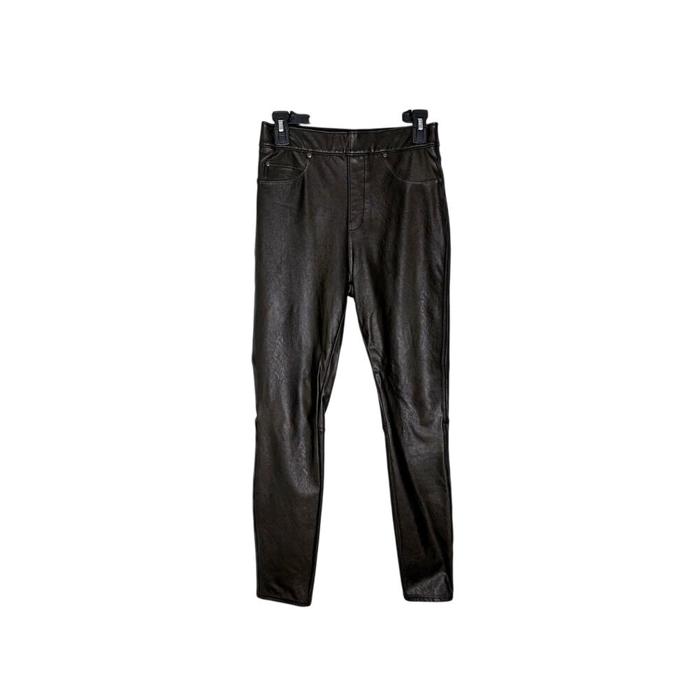 Spanx Leggings Women's Sz S Dark Brown Espresso Faux Leather Ankle Pull On Chic